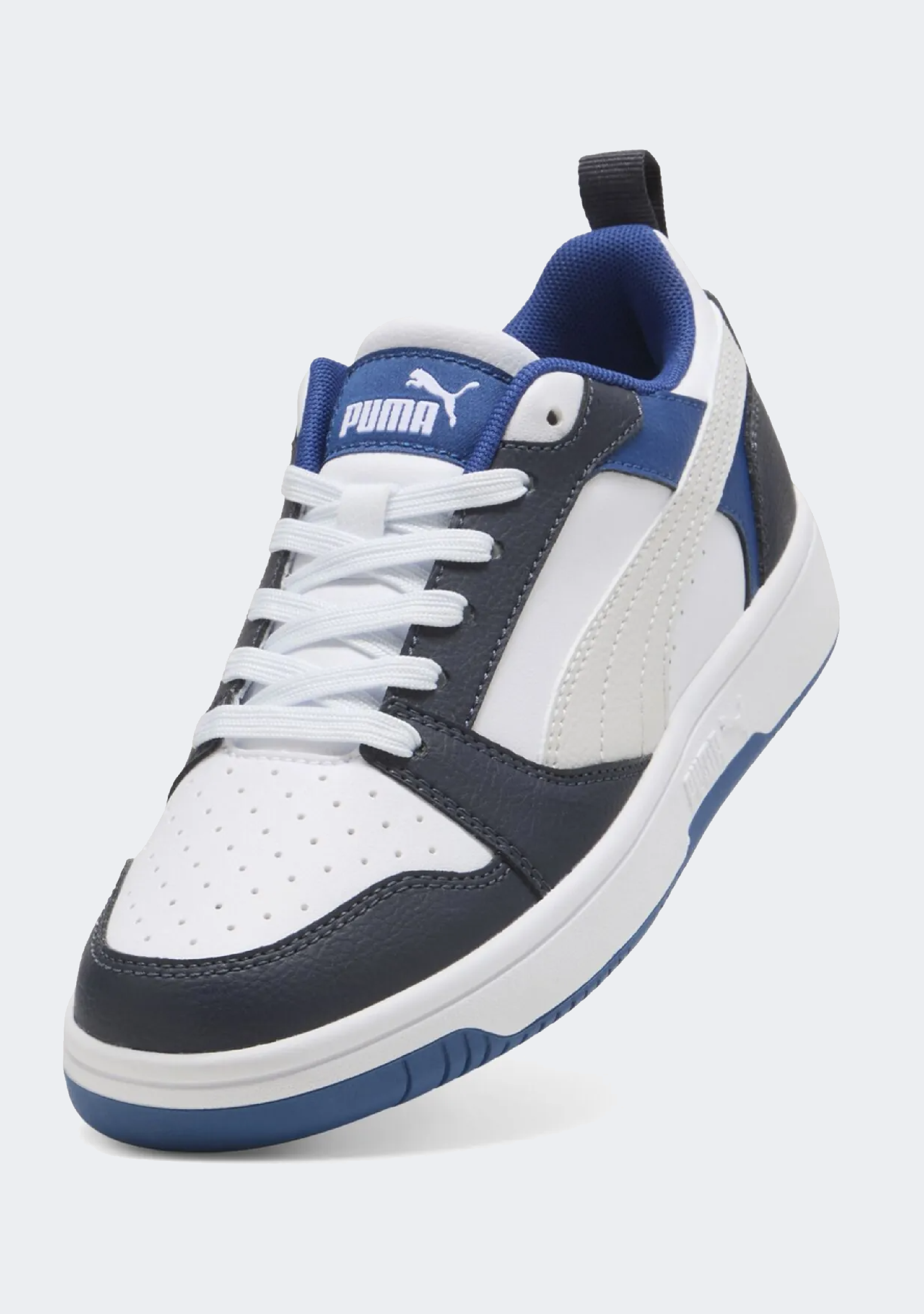 Puma Kid's Rebound V6 White/Blue/Black Sneaker Shoes