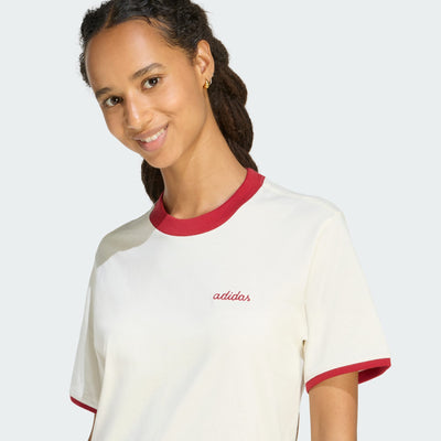 Adidas Women's Colorpop Embroidered Graphic Off White/Maroon Tee
