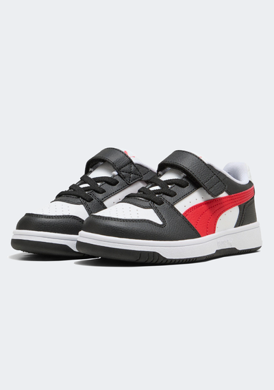 PUMA KID'S HOOK N' LOOP REBOUND SLAM LO BLACK/RED/WHITE SNEAKER SHOES
