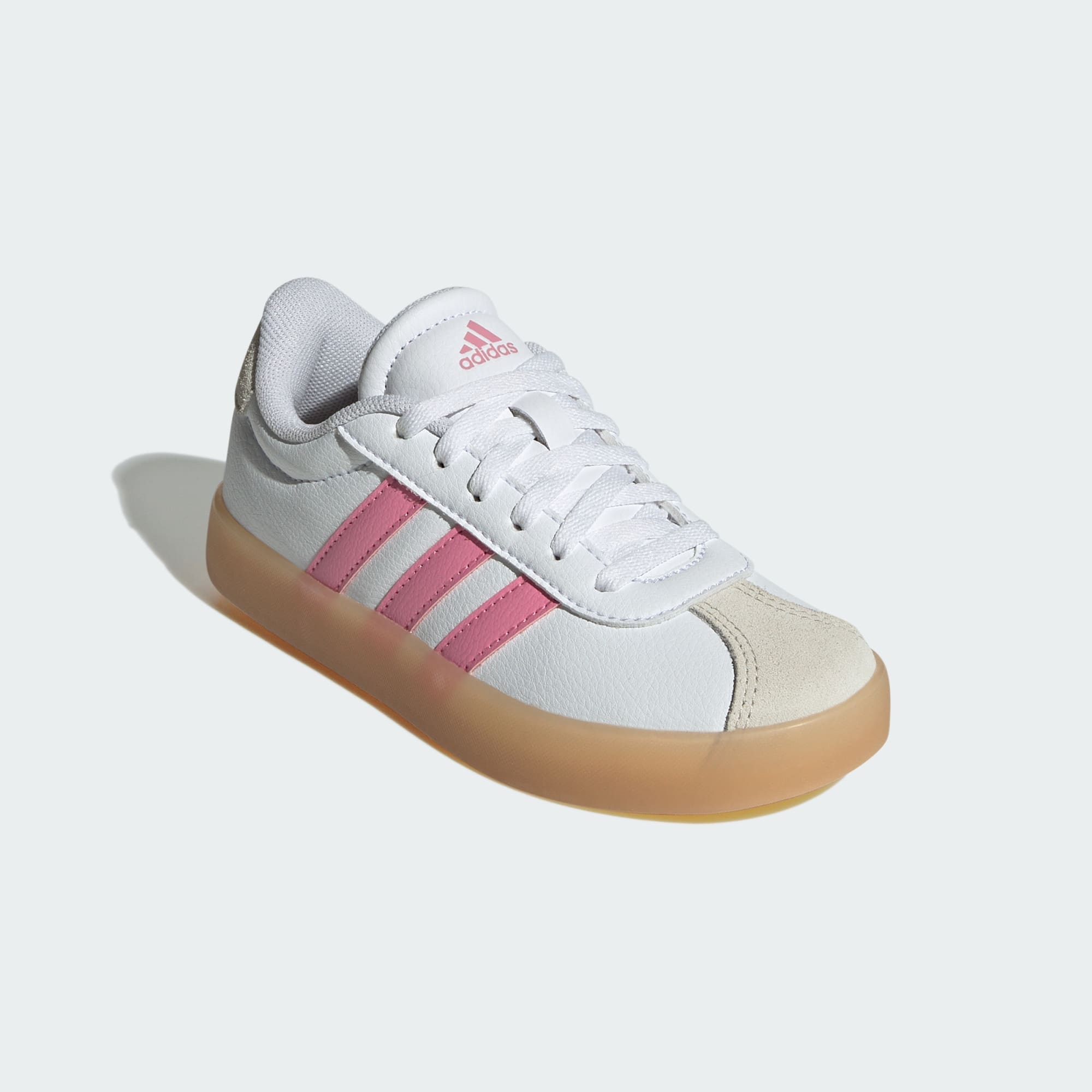 ADIDAS KID'S VL COURT 3.0 WHITE/PINK SNEAKER SHOES