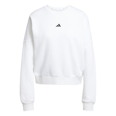 Adidas Women'S Small Logo Feelcozy Fleece Crew White Sweatshirt