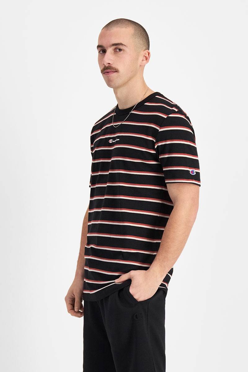 CHAMPION MEN S STRIPE BLACK RED TEE