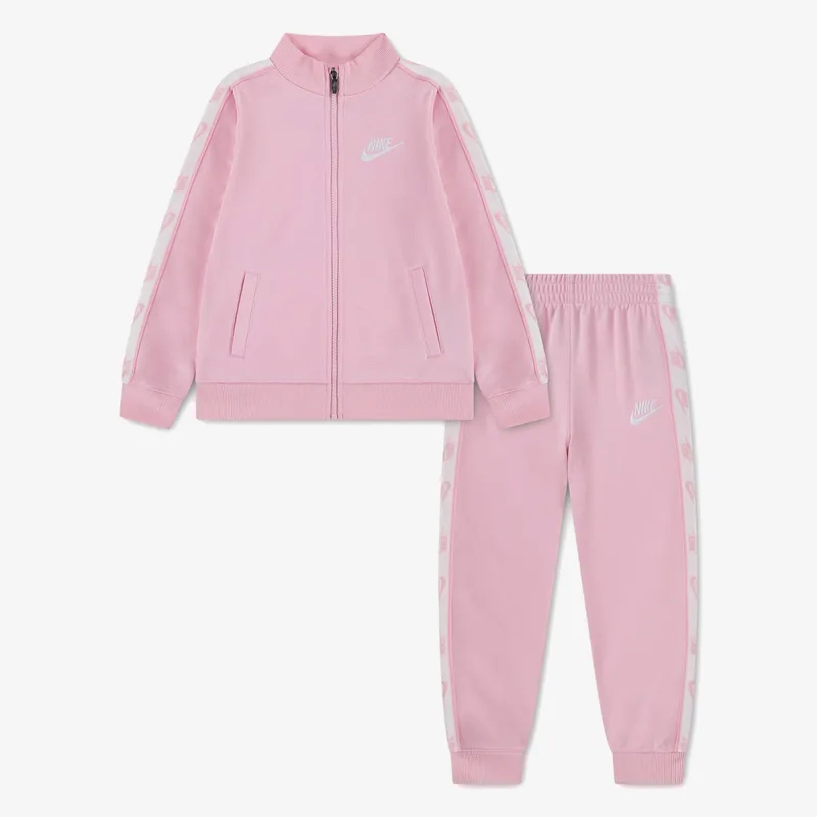 Nike Kid's Full Zip Logo Taping Pink Tracksuit Set