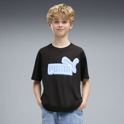 PUMA KID'S ESSENTIALS LOGO LAB RELAXED GRAPHIC BLACK/BLUE TEE