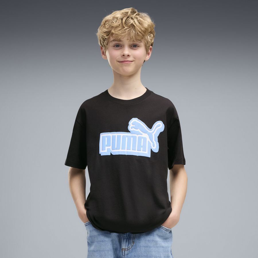 PUMA KID'S ESSENTIALS LOGO LAB RELAXED GRAPHIC BLACK/BLUE TEE