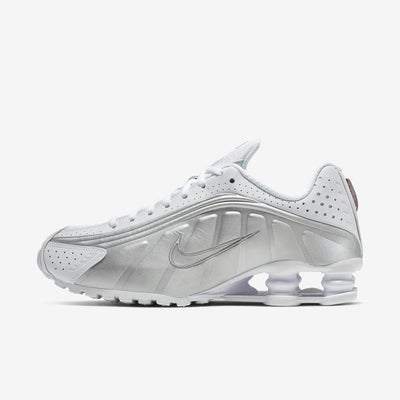Nike Womens Shox R4 White/Metallic Silver side view