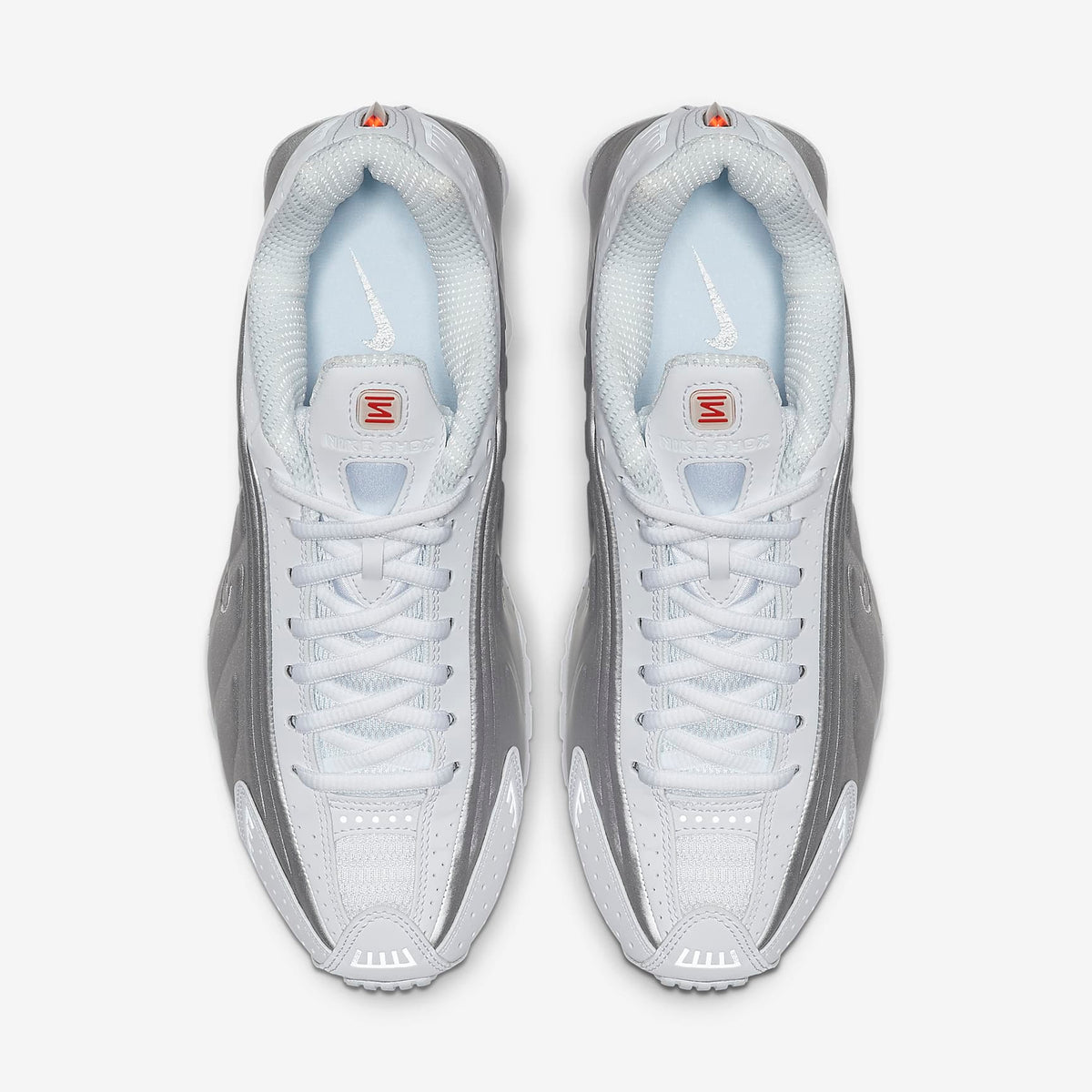 Nike Womens Shox R4 White/Metallic Silver top view