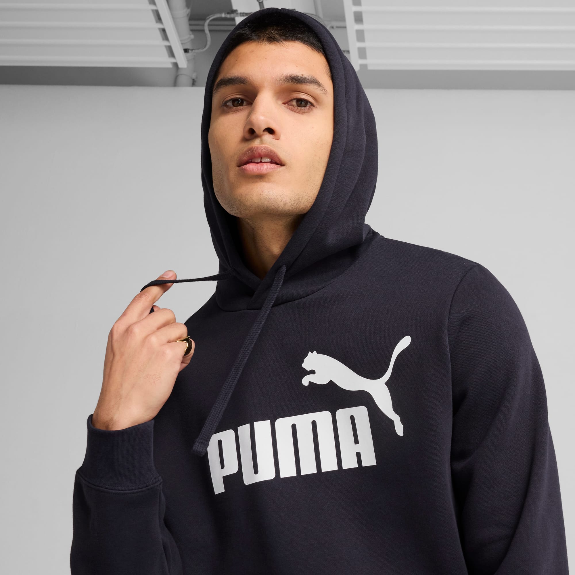 PUMA MEN'S ESSENTIALS NO. 1 LOGO FLEECE NAVY HOODIE