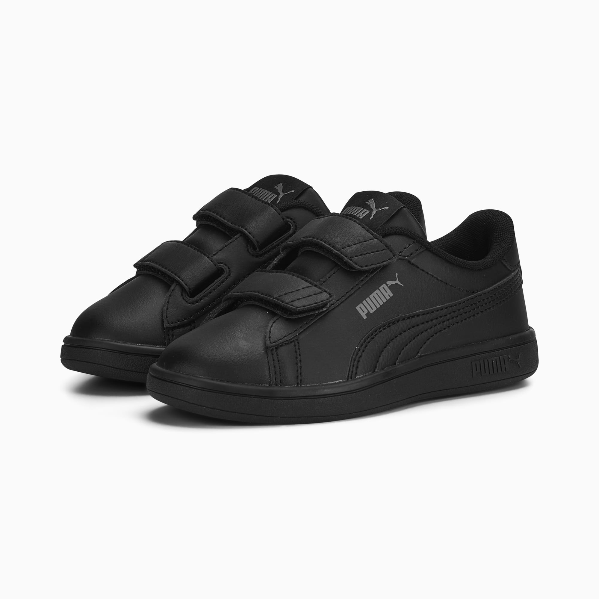 Puma Kid's Smash 3.0 Hook N' Loop Triple Black Sneaker Shoes