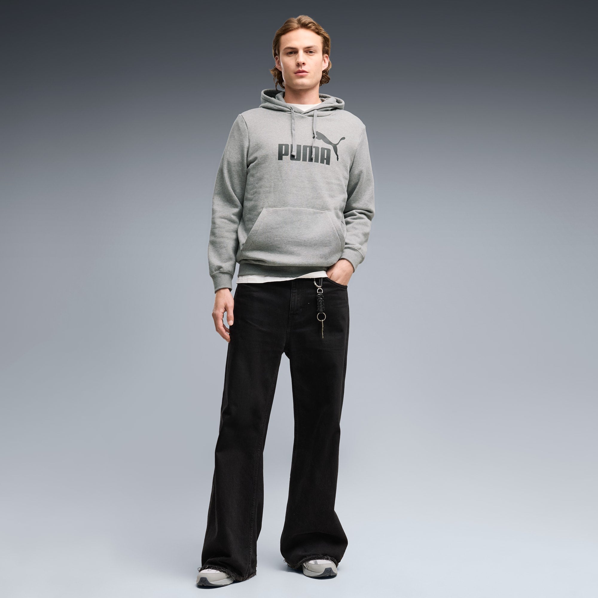 PUMA MEN'S ESSENTIALS NO. 1 LOGO FLEECE GREY HOODIE
