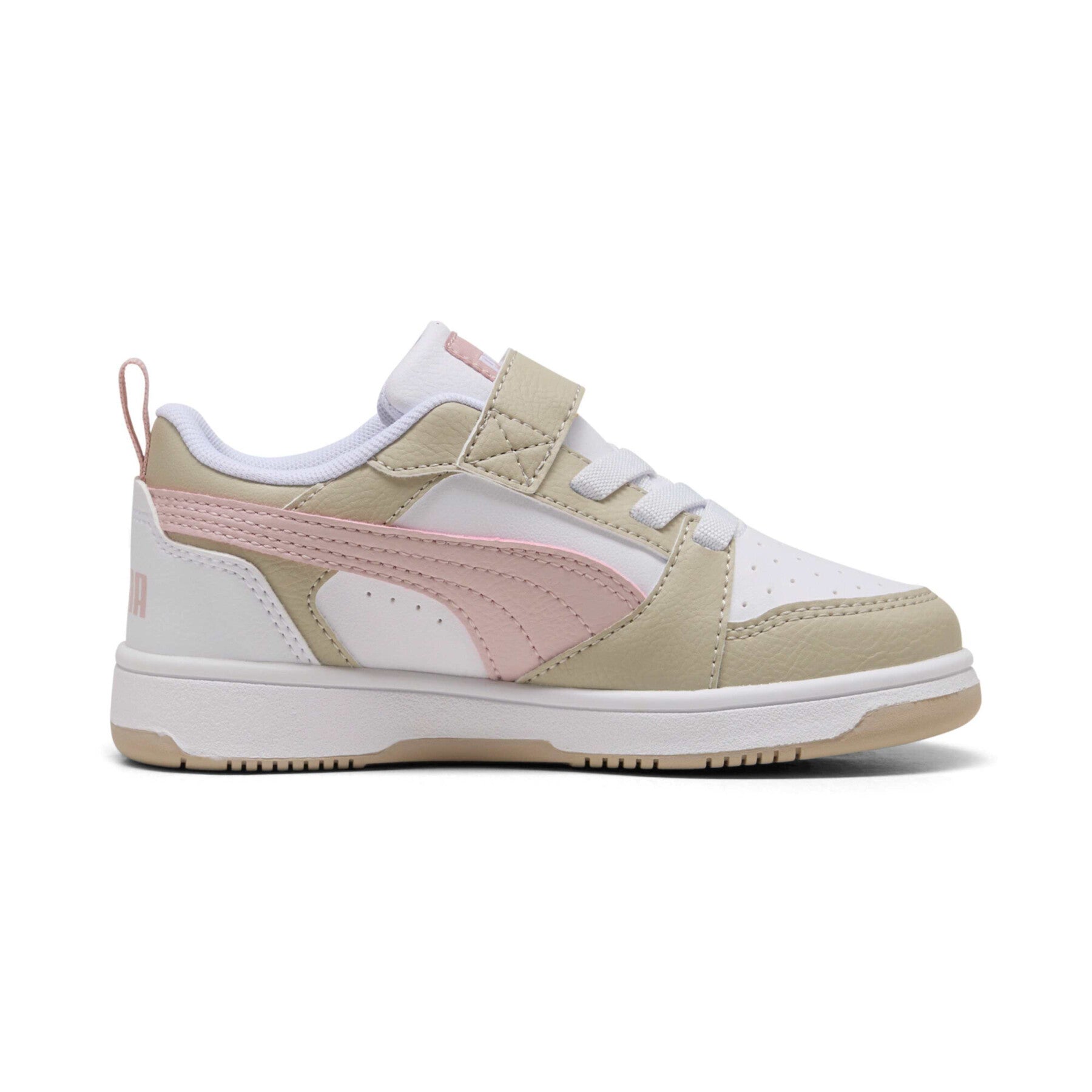 Puma Kids Rebound V6 Low Mid Hook N' Loop White/Dust/Pink Sneaker Shoes