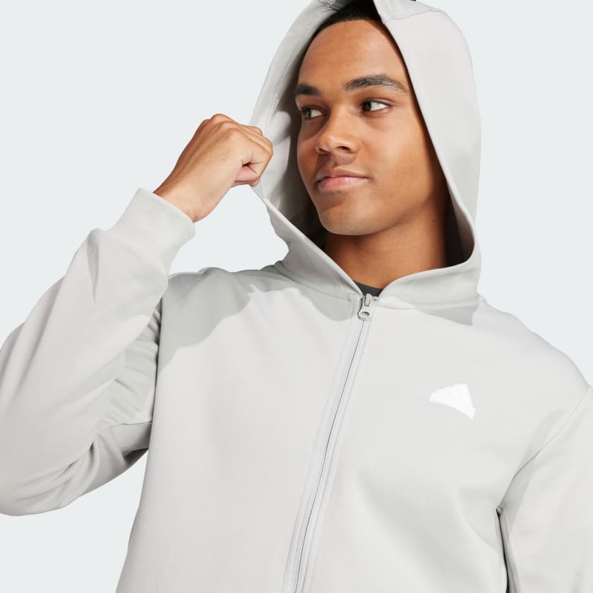 Grey adidas hoodie with white logo sale