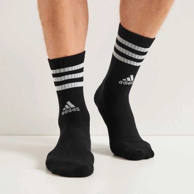 ADIDAS UNISEX 3 STRIPE CREW 3 PAIRS BLACK SOCKS