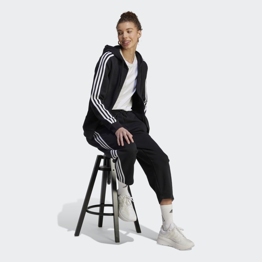 Adidas ADIDAS WOMEN'S 3-STRIPE FLEECE FULL-ZIP JACKET BLACK - INSPORT