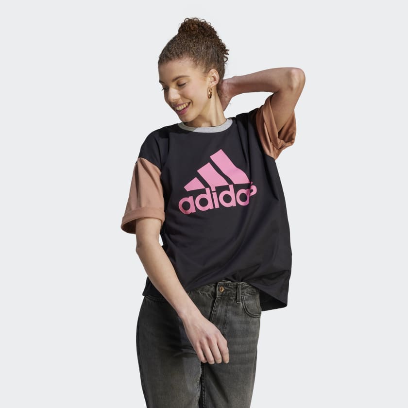 Adidas ADIDAS WOMEN'S BIG LOGO BOYFRIEND BLACK/PINK TEE - INSPORT