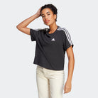 Adidas ADIDAS WOMEN'S ESSENTIALS 3-STRIPES SINGLE JERSEY BLACK CROP TEE - INSPORT