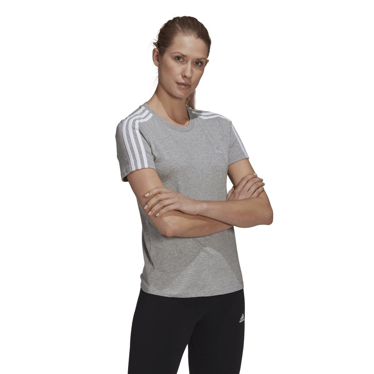 Adidas ADIDAS WOMEN'S LOUNGEWEAR ESSENTIALS SLIM 3-STRIPES GREY TEE - INSPORT