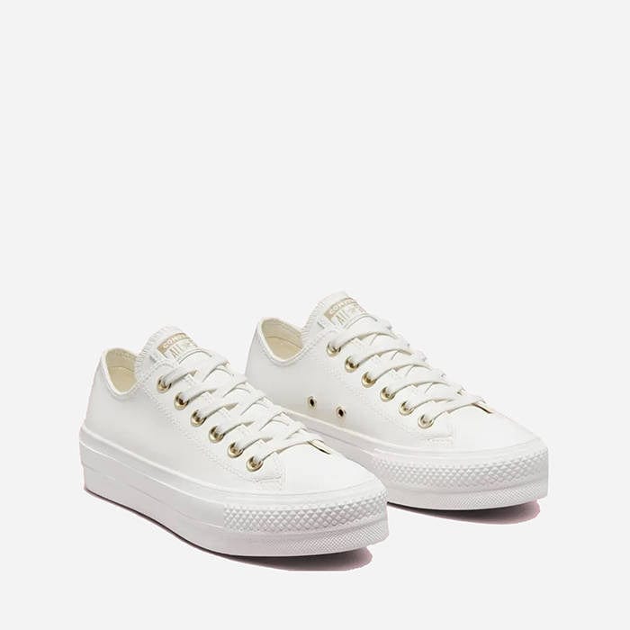 Converse CONVERSE WOMEN'S CHUCK TAYLOR ALL STAR SYNTHETIC LEATHER LIFT PLATFORM LOW TOP VINTAGE WHITE SHOES - INSPORT