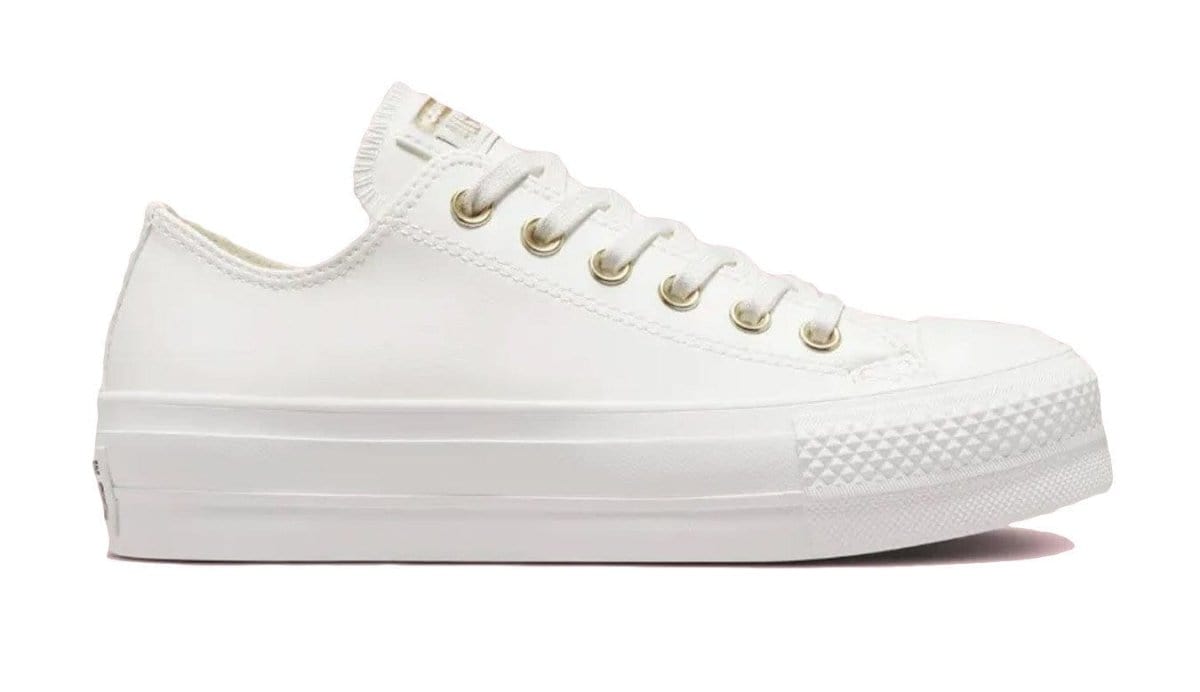Converse CONVERSE WOMEN'S CHUCK TAYLOR ALL STAR SYNTHETIC LEATHER LIFT PLATFORM LOW TOP VINTAGE WHITE SHOES - INSPORT