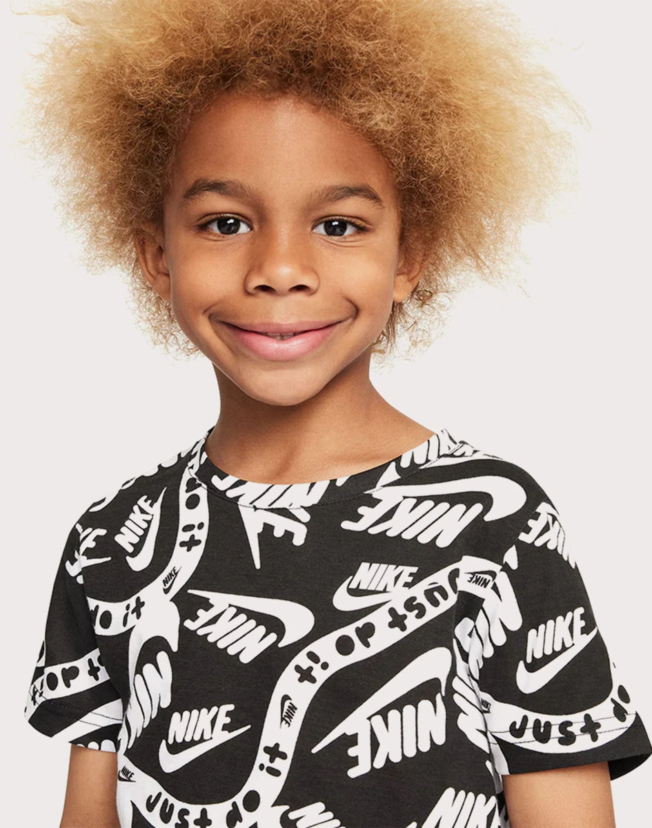 NIKE JUNIOR WORD PRINT BLACK WHITE TEE INSPORT