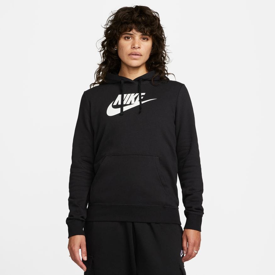 Nike NIKE WOMEN'S SPORTSWEAR CLUB FLEECE BLACK LOGO PULLOVER HOODIE - INSPORT