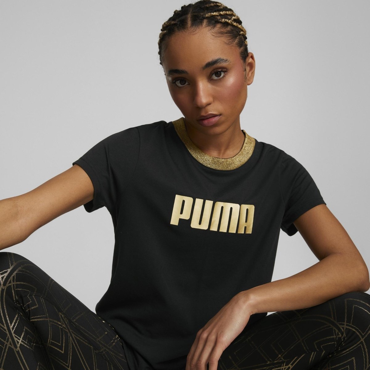 Puma PUMA WOMEN'S DECO GLAM SHORT SLEEVE BLACK TRAINING TEE - INSPORT