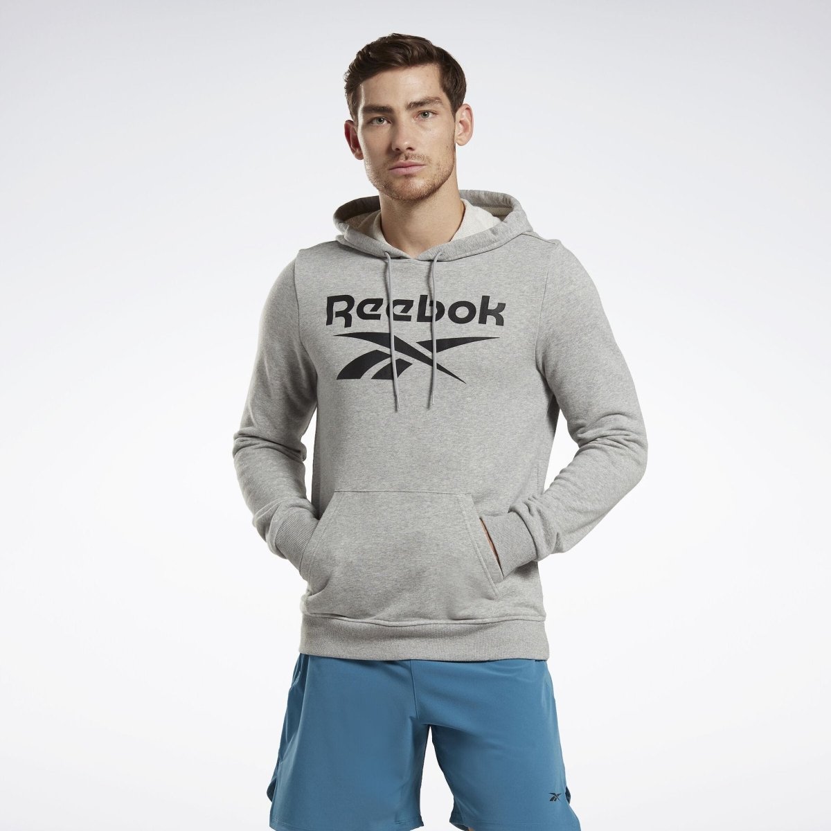 REEBOK MEN'S IDENTITY FRENCH TERRY VECTOR PULLOVER GREY HOODIE – INSPORT